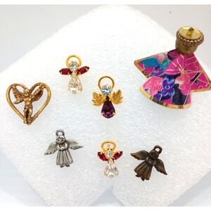 Vintage Angel Pin Lot JJ Rhinestone Brooch Charms Gold Tone